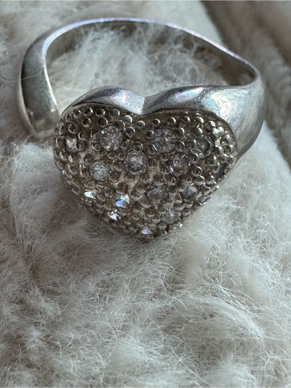 Sterling Silver 925 Clear CZ Pave Bypass Puffy Heart Ring Size 6.5